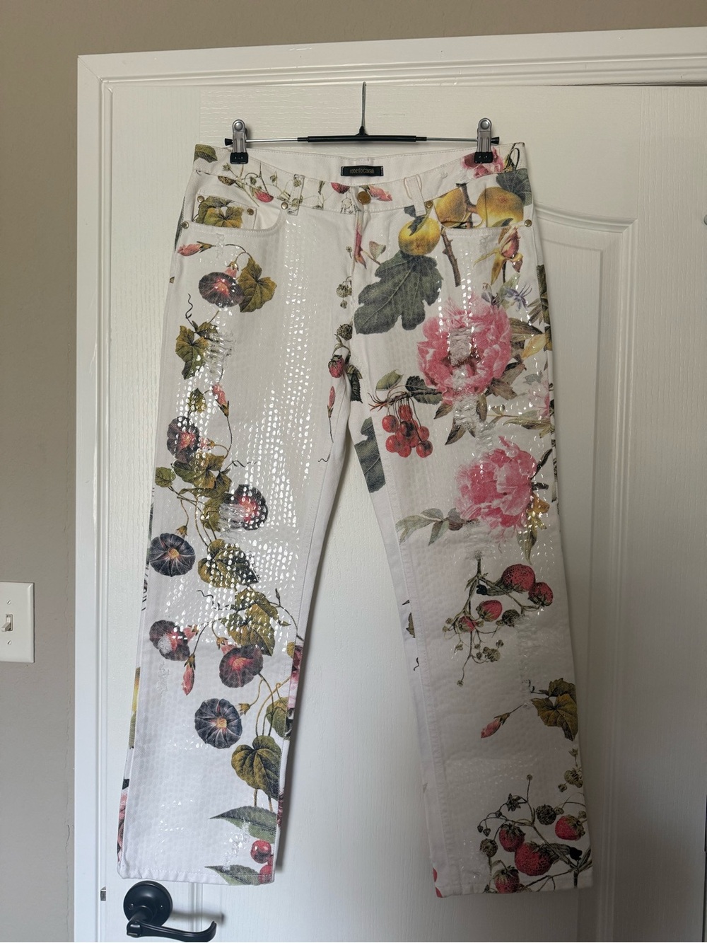 Roberto Cavalli White Floral Jeans